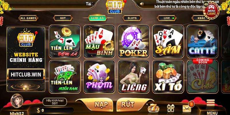 Kho game hitclub đa dạng tại HitClub, từ Baccarat, Tài Xỉu, đến Slot Game và Live Casino